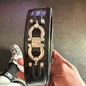 Salvatore Ferragamo Black Leather Belt with Silver Buckle